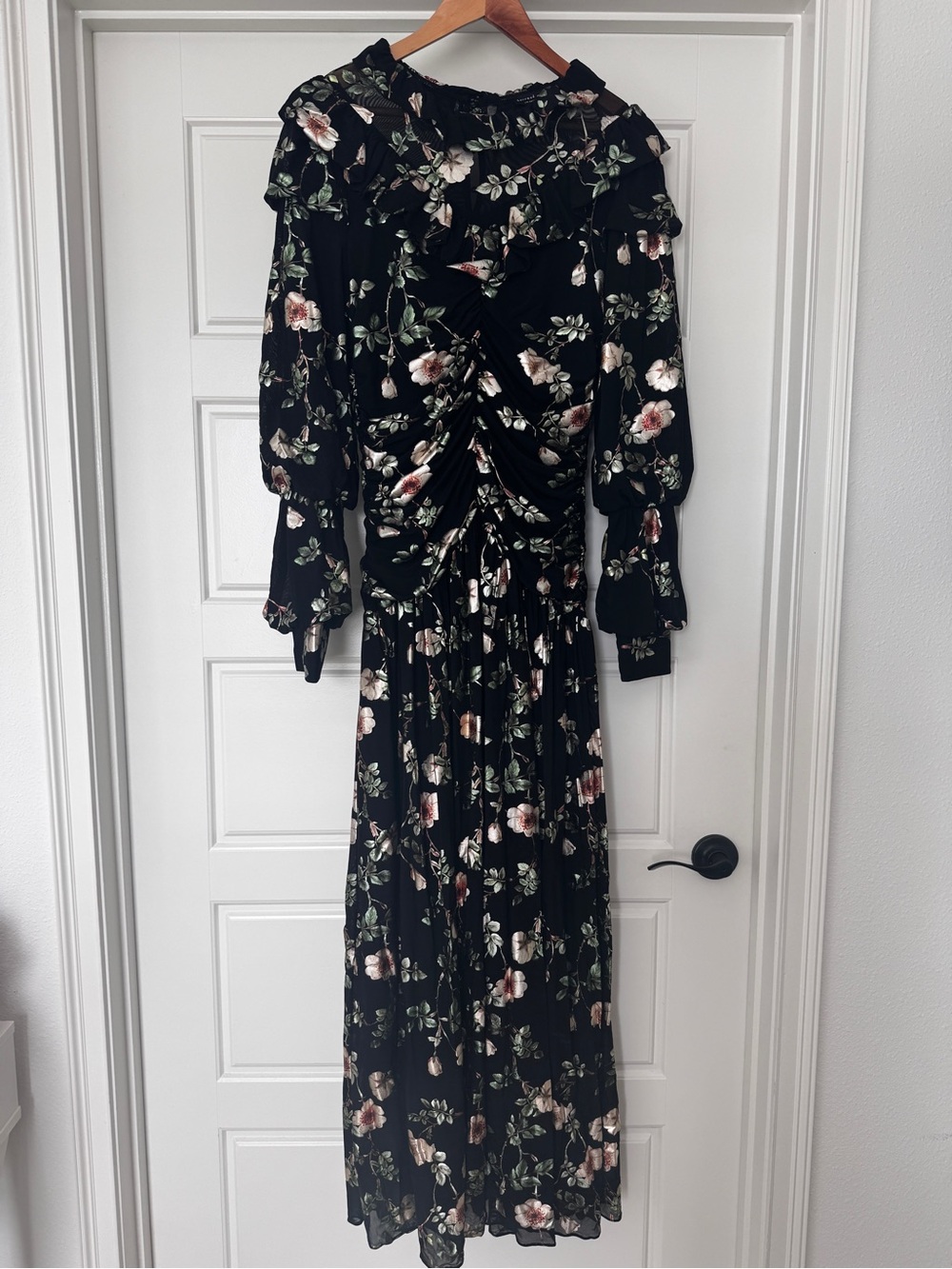 Current Air Black Floral Ruffle Long Sleeve Maxi Dress